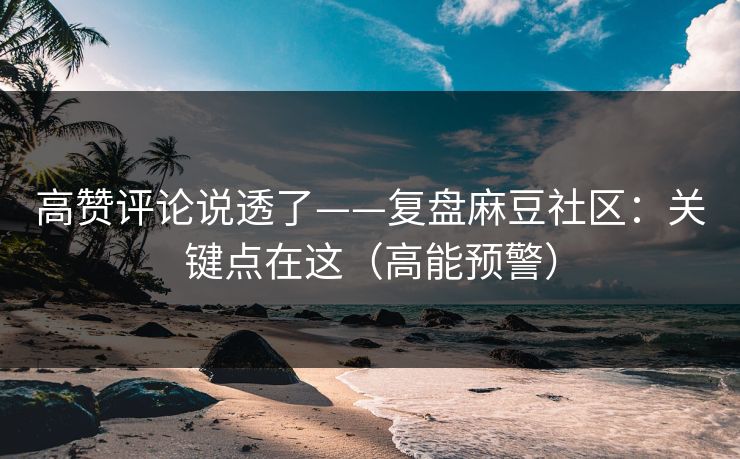 高赞评论说透了——复盘麻豆社区：关键点在这（高能预警）