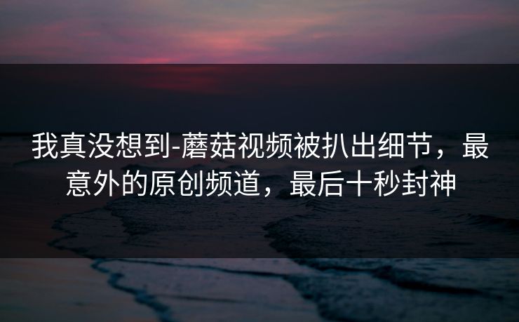 我真没想到-蘑菇视频被扒出细节，最意外的原创频道，最后十秒封神